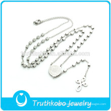 TKB-N0014 2015 Newest Sliver Rosary Bead&Catholic Cross Virgin Mary Jewelry High Quality Stainless Steel Necklace